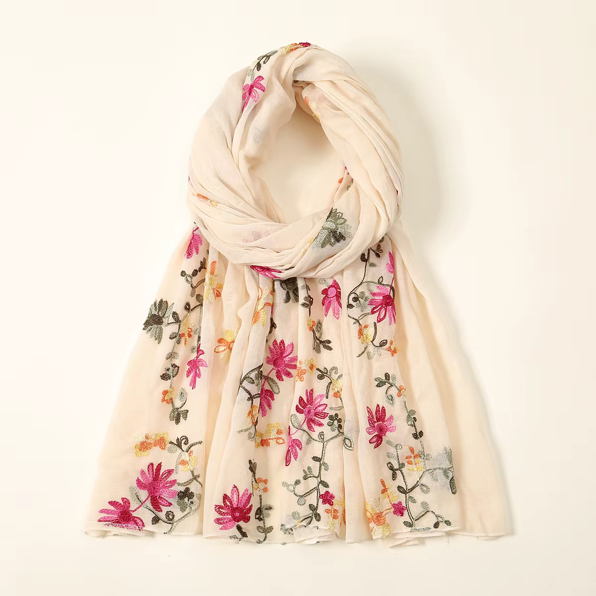 Écharpe fine en coton à fleurs pour femmes, châles brodés, foulard, hijab, étoles, crème solaire, vi