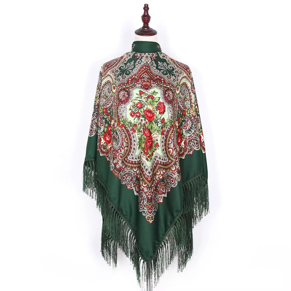 Foulard Russe de Luxe à Imprimé Floral pour Femme, Châle Bandana Carré, 21ème à Franges, Mouchoir, 1