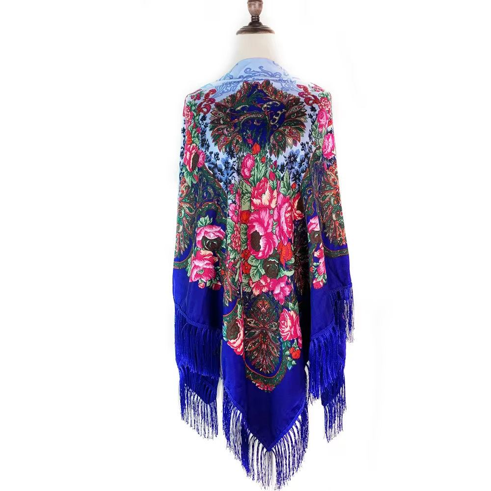 Foulard Carré Russe de Luxe à Imprimé Floral pour Femme, Châle Traditionnel 21 ème Ethnique, Bandana
