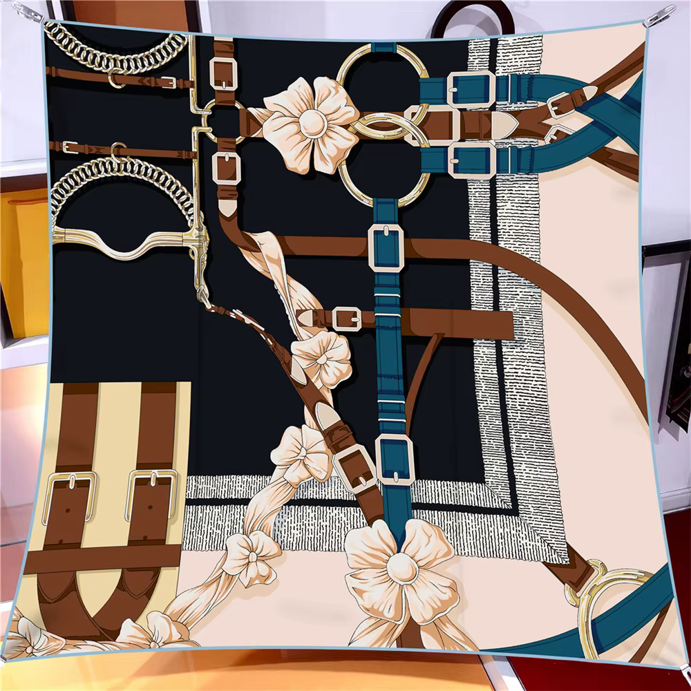 Foulard Carré en Sergé de Marque de Luxe pour Femme, Châle, Ceinture, Imprimé Floral, Hijabs, Bandan