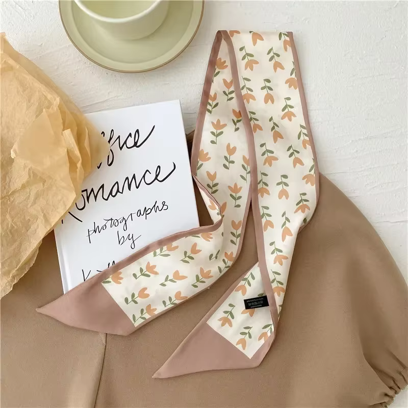 Foulard en soie série couleur chair kaki de haute qualité, bandeau pour cheveux, ruban noué, Long nœ