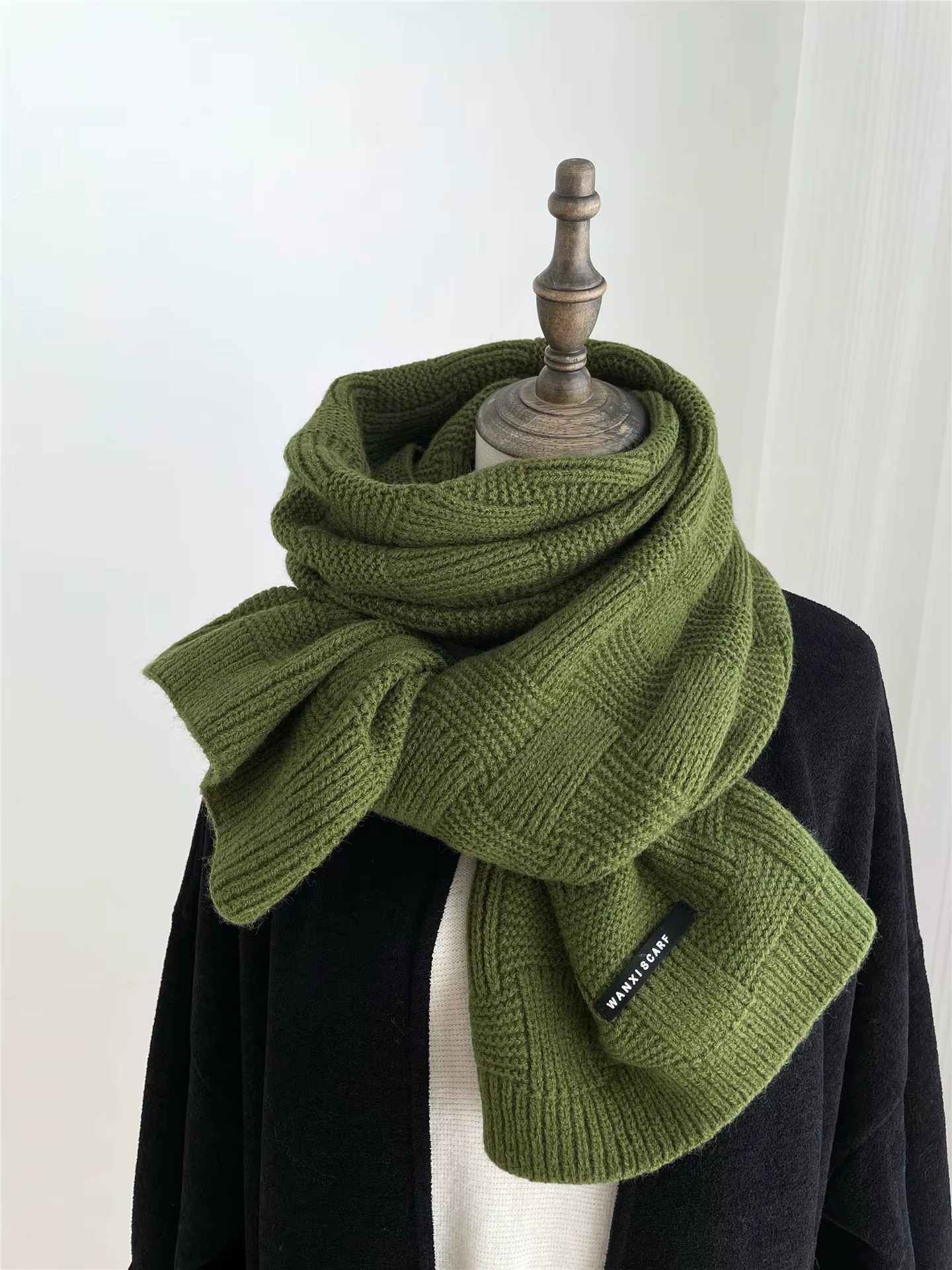 Écharpe en laine tricotée pour femme, chaleur d'hiver, solide, vert émeraude, Design rayé, accessoir