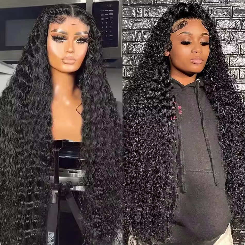 Perruque Deep Wave Brésilienne Remy Naturelle Cheveux Bouclés, 13x4, Transparent HD, Pre-Plucked, po