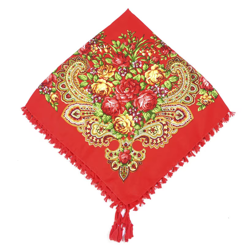 Écharpe carrée à imprimé floral de style russe pour femme, châle traditionnel ukrainien et polonais,