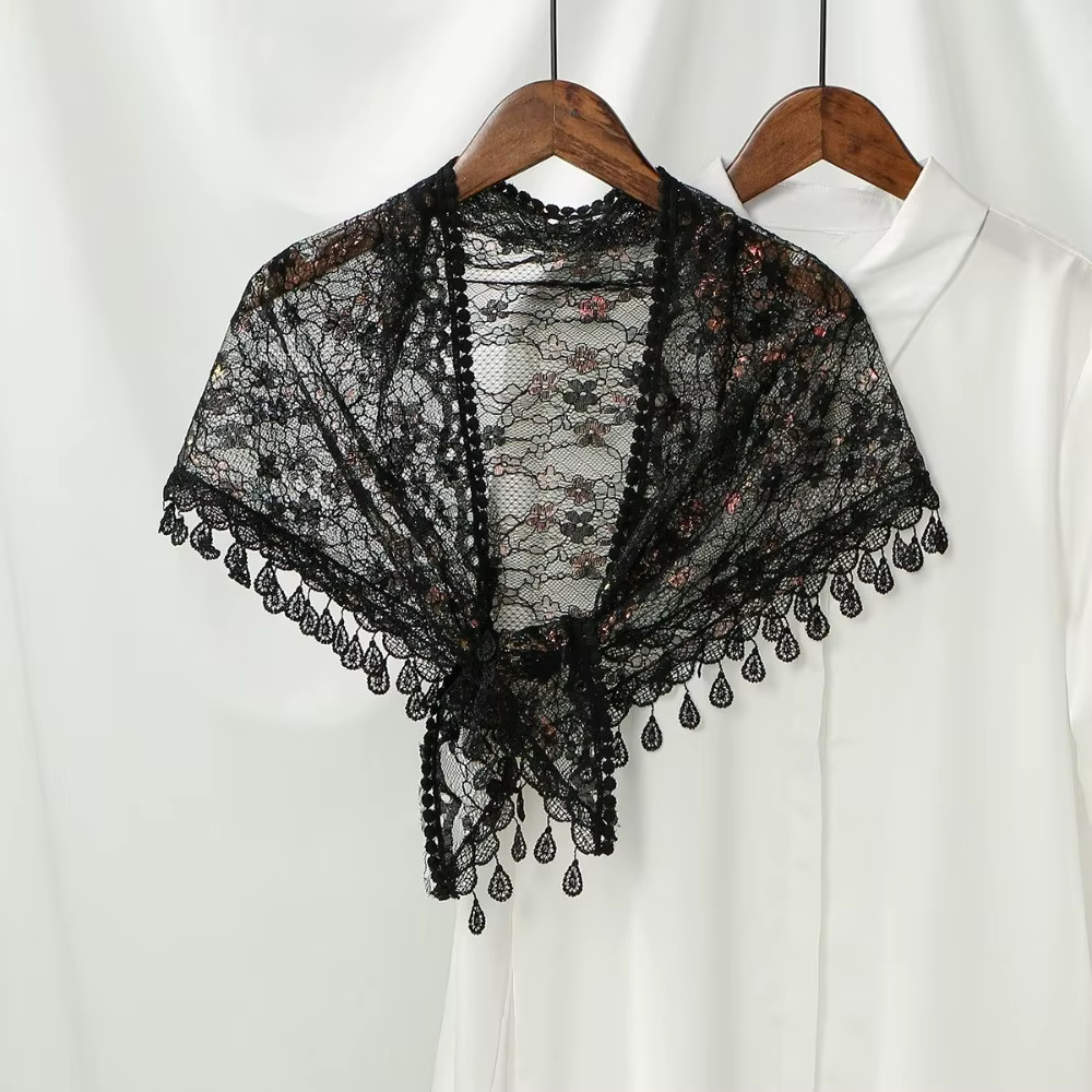 Foulard de tête vintage en dentelle à fleurs, châle fin et mignon, style chic bohème, bandanas pour 