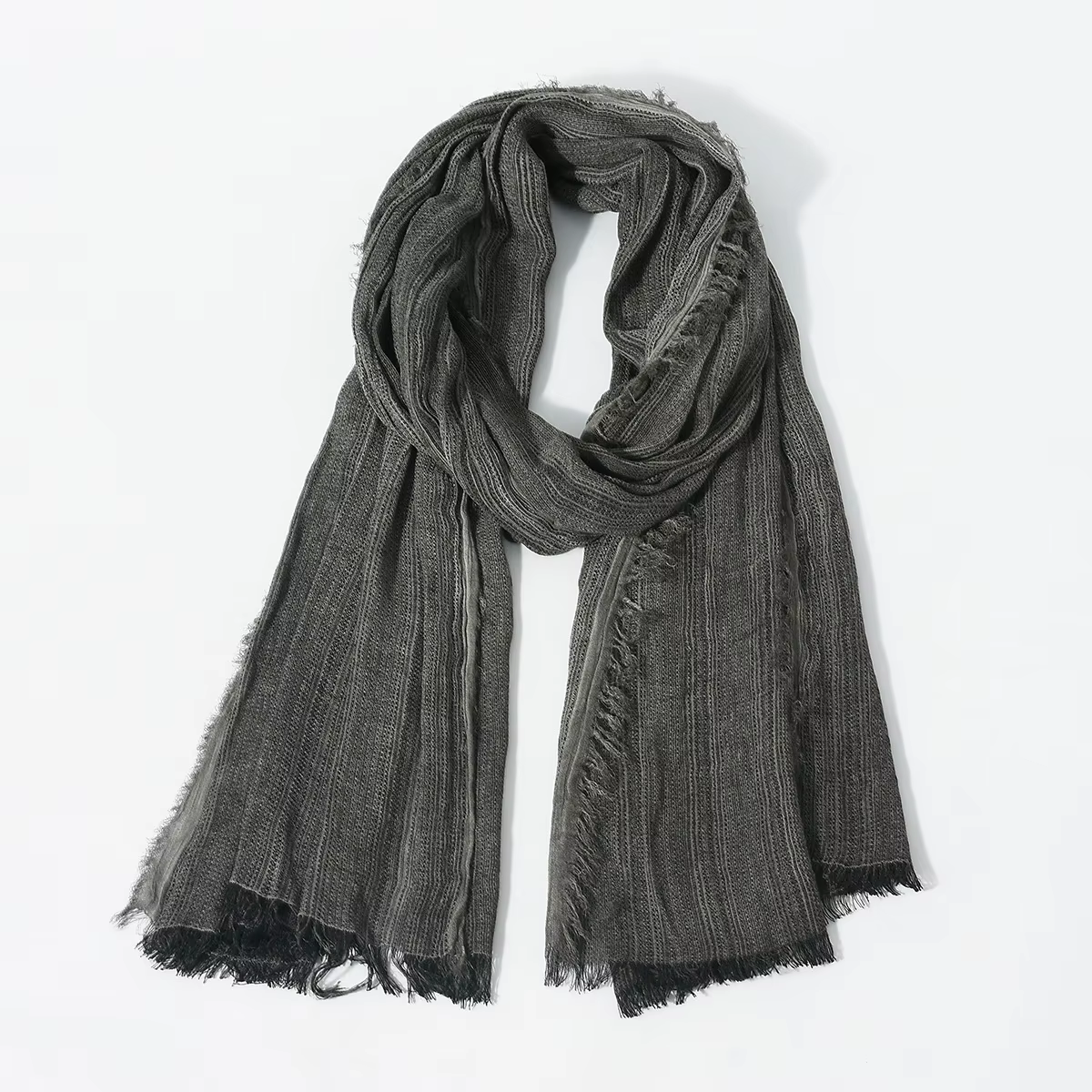 Écharpe à rayures verticales pour hommes, enveloppes en détresse, foulards à franges en coton doux,