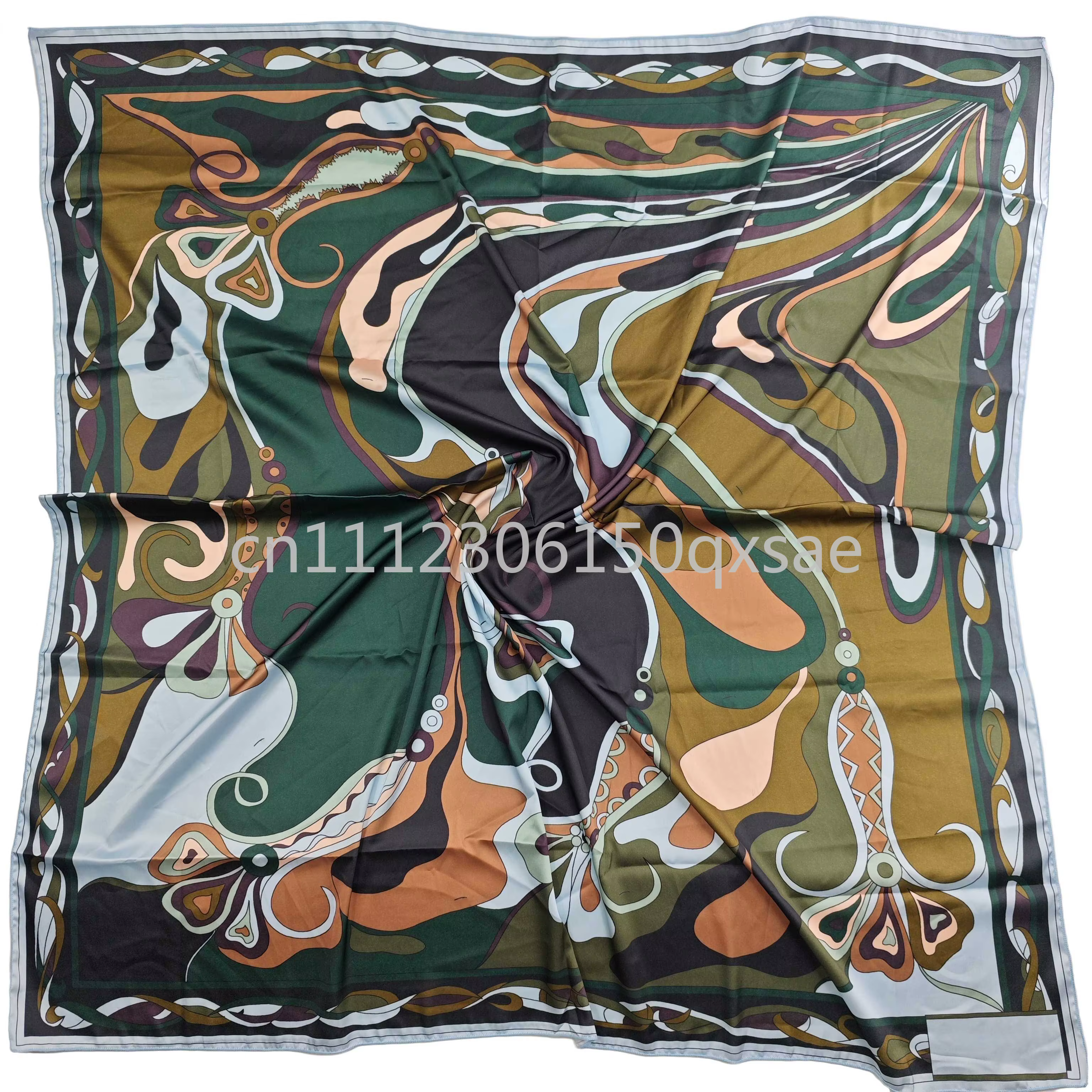 Écharpe en soie noire pour femme avec logo signature, écharpe carrée pour femme 90x90cm