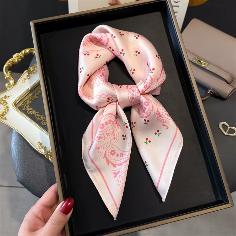 Foulard imprimé Paisley rose pour femmes, Foulard carré en soie, Bandana, Foulard féminin, décoratio
