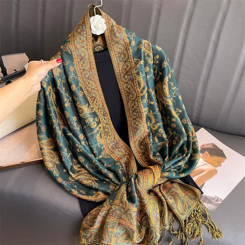 Châle Pashmina en Cachemire pour Femme, Marque de Luxe, Foulards Ronds et Chauds, Design Imprimé, Éc