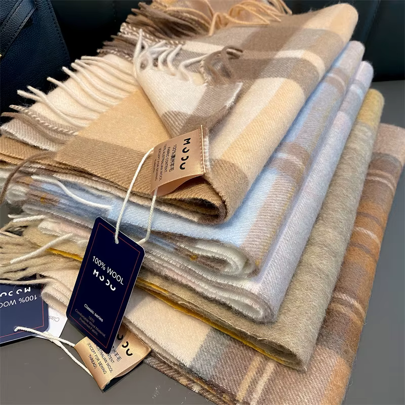 Luxe hiver 100% laine écharpe femmes Plaid cachemire mouchoir chaud Pashmina femme châle paréo doux 