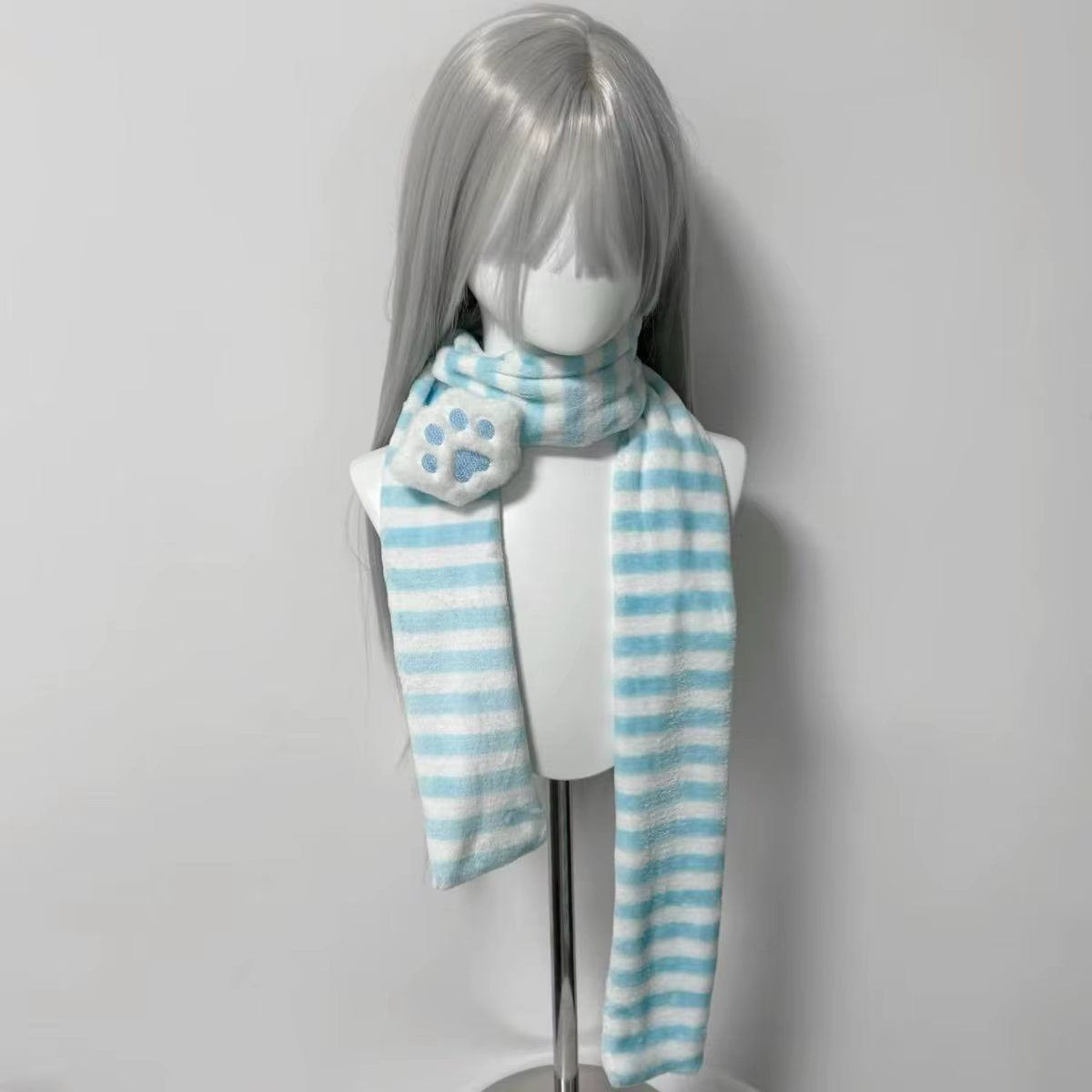 Écharpe tricotée japonaise Kawaii, décoration patte de chat, foulards à rayures Y2K, mignon, garde a