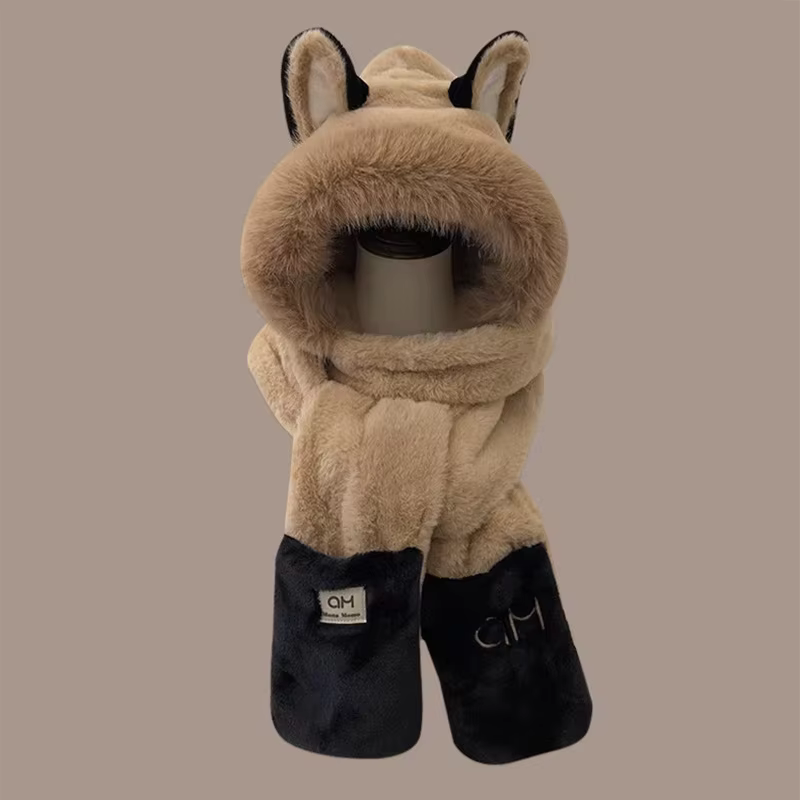 Écharpe de protection des oreilles chaude en forme de renard pour l'extérieur, chapeau en peluche un