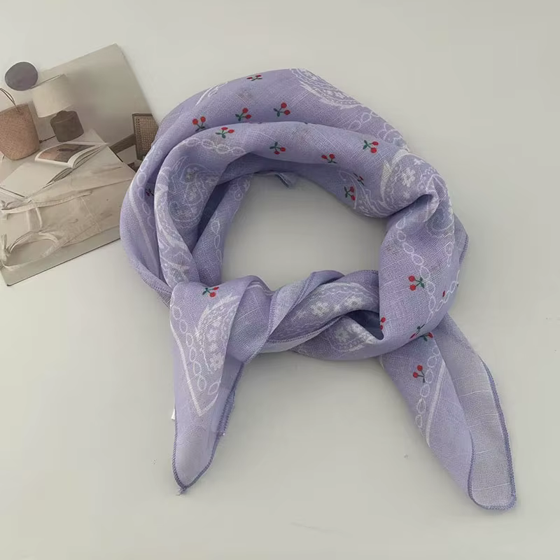 Foulard carré imprimé cerises pour femme, style français décontracté et raffiné, foulard en soie à n