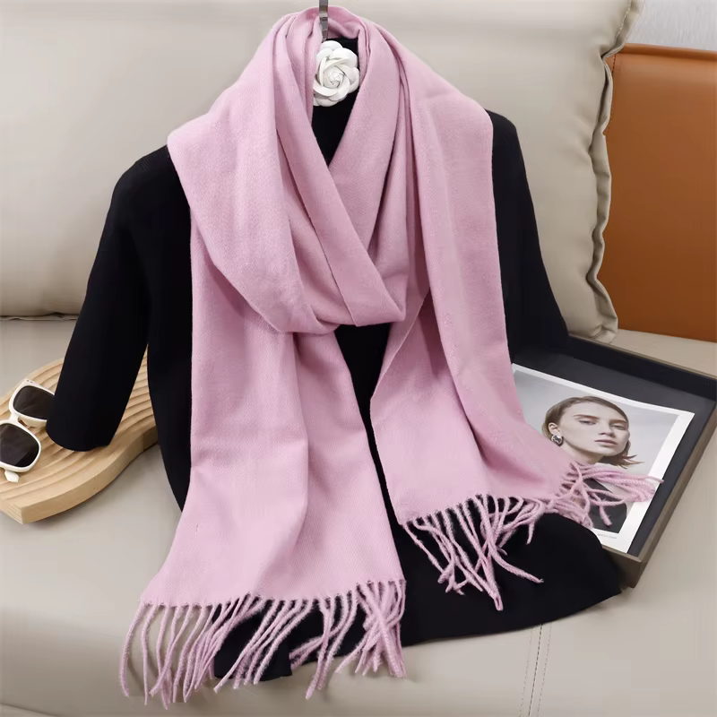 30*180 cm couleur unie femmes hiver écharpe chaud épaissir cachemire châle extérieur glands Pashmina