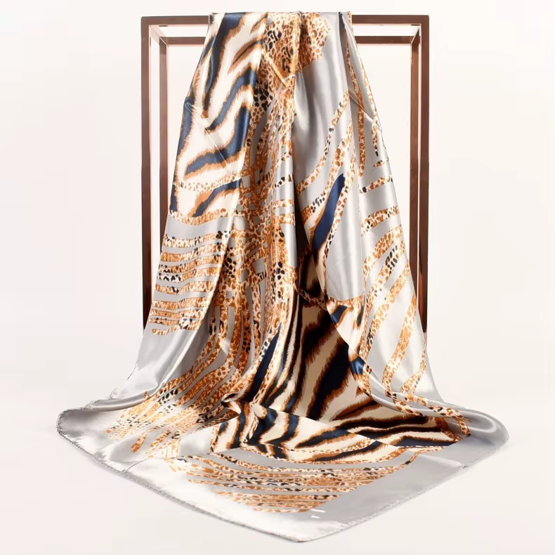 Nouvelles écharpes en soie pour cheveux 90*90cm, foulards carrés imprimés en satin, châles de luxe p