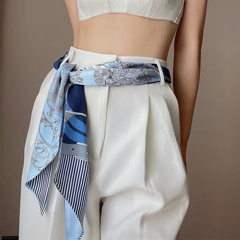 Longue écharpe de luxe imprimé cheval animal féminin, foulard fin et étroit, bandeau de cheveux, rub
