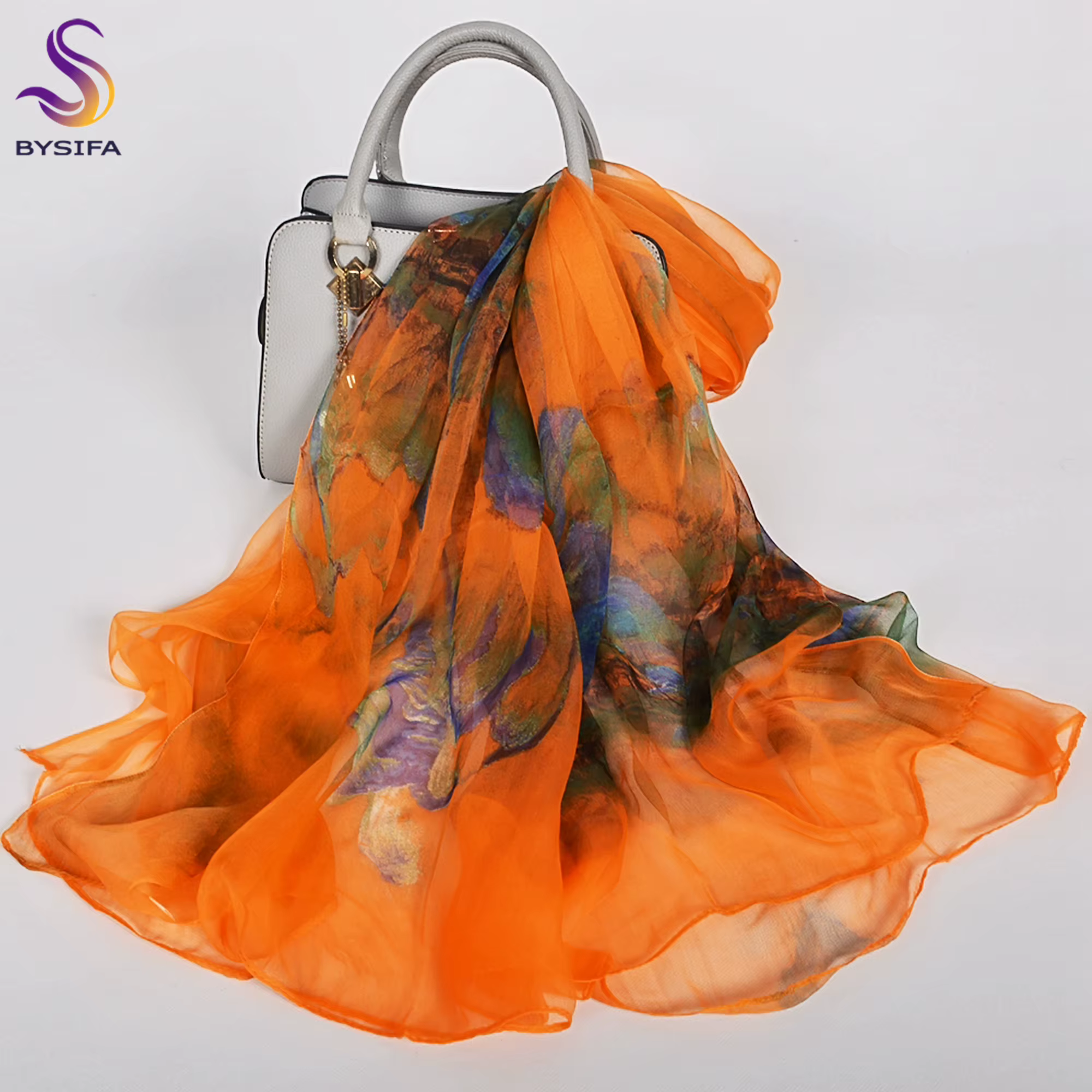 [BYSIFA] vert Jade véritable soie longue écharpe pour les femmes élégant Magnolia Design marque 100%