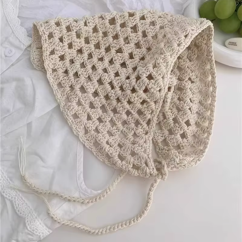 Écharpe triangulaire ajourée en crochet couleur unie pour femme et fille, accessoire de cheveux prin