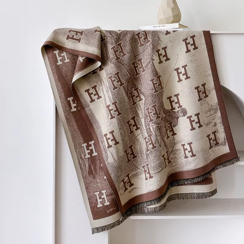 Nouvelle Écharpe à Lettres pour Femme, Mode Luxe Automne et Hiver, Châle Chaud Imprimé, Écharpe en S