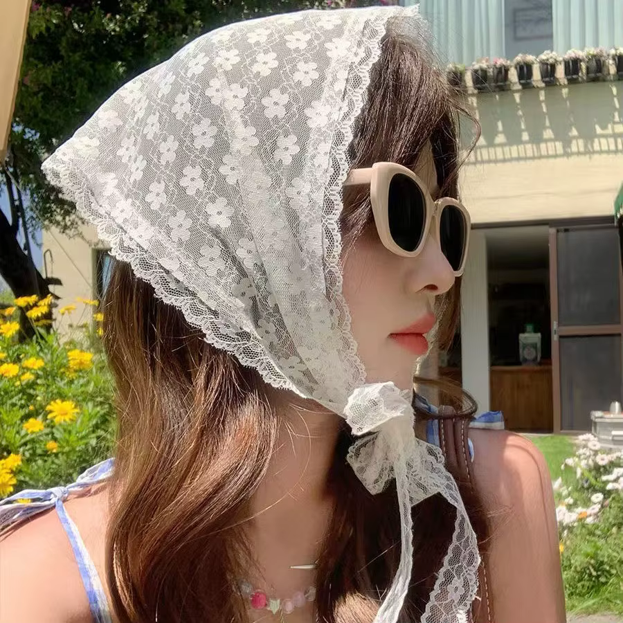 Foulard triangulaire en dentelle de Style fin pour femmes, foulard de Style français, bandeau en soi