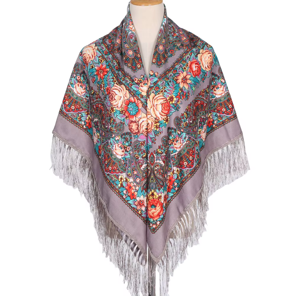 Nouveau Foulard Carré Russe de Luxe pour Femme, Chaud, à Pompons, Imprimé Paisley Floral, Protection
