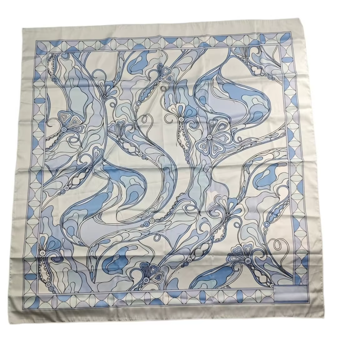 Nouvelle Écharpe Carrée Classique en Soie Bleue pour Femme 2026 avec Logo Signature Lettre Design Lu