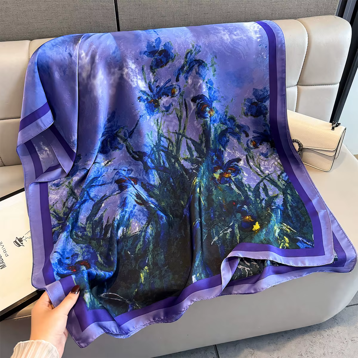 Longue écharpe de luxe pour femmes rétro châle chaînes dames Hijab élégant foulard doux tache fausse