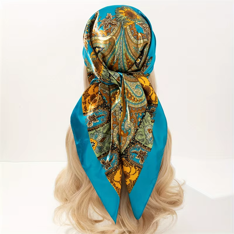 Injchâle-Écharpe carrée en satin pour femmes, foulard Paisley pour la présidence, bandeau de sauna f