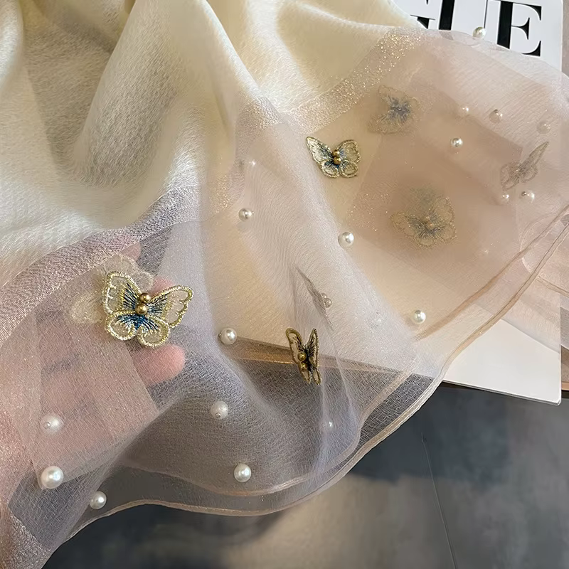 Foulard châle en soie de luxe pour femmes, Design brodé de fleurs, enveloppes Hijab, Bufandas, Foula