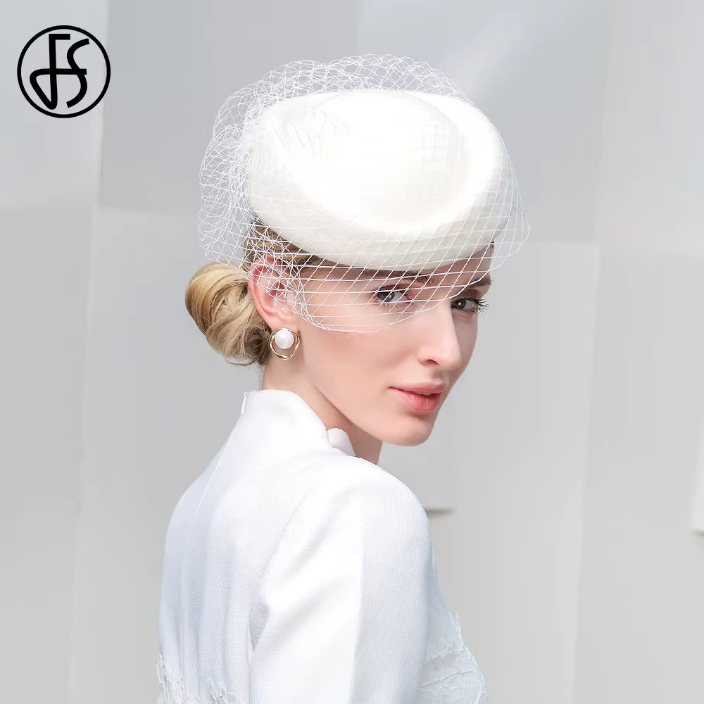FS béret en feutre de laine blanche mariage britannique chapeaux pour femmes dames église Fedoras ch