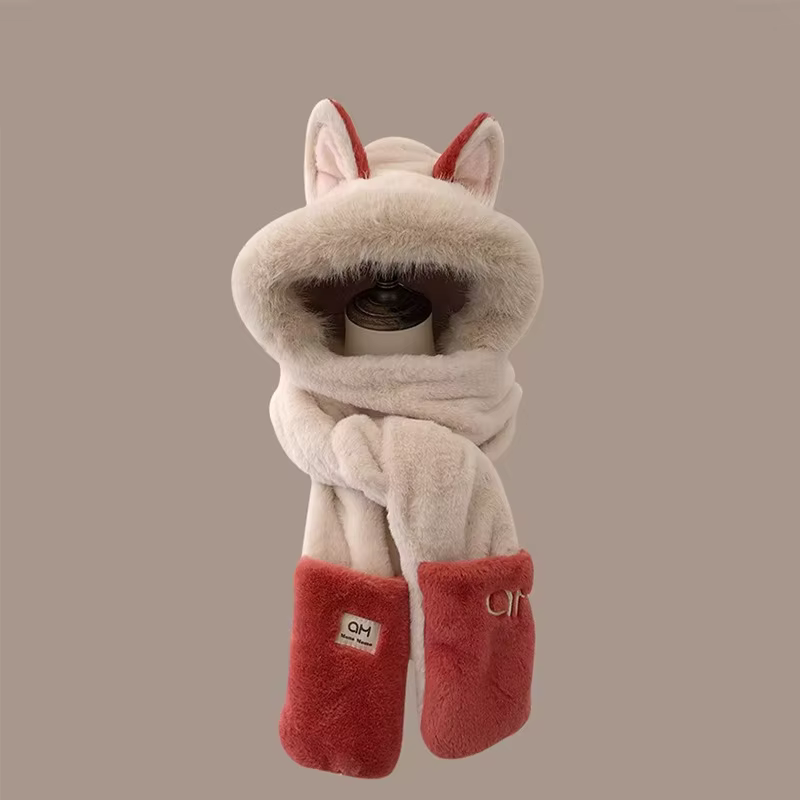 Écharpe de protection des oreilles chaude en forme de renard pour l'extérieur, chapeau en peluche un
