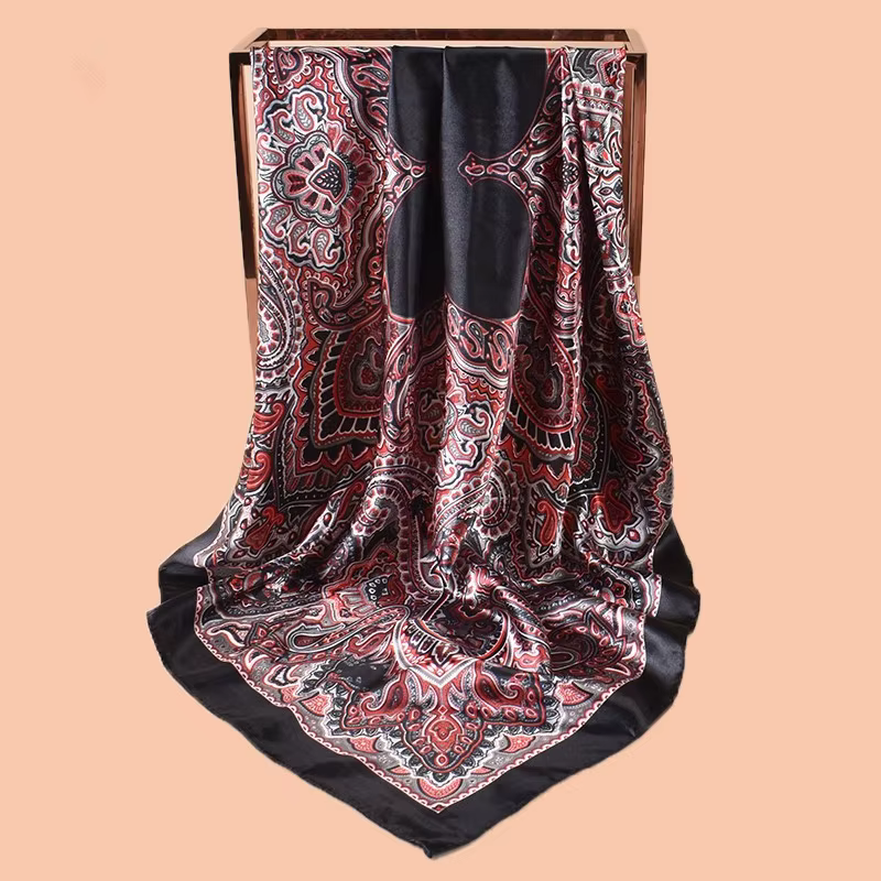 Foulard carré en soie imprimé de marque de luxe pour femme, hijab, bandeaux pour cheveux, 90*90cm, é