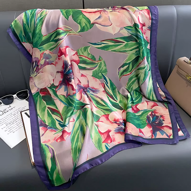Grand châle en soie pour femme, léger, en satin, longue écharpe enveloppante, foulard soyeux pour le