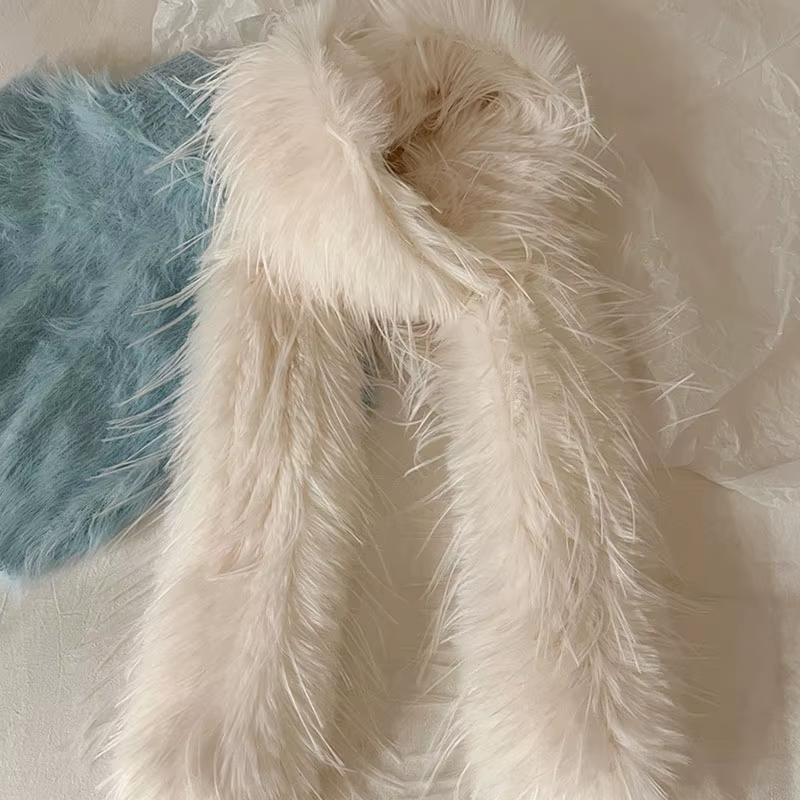 Écharpe à cheveux longs marron, châle en peluche de couleur unie, chaud et épais avec pompon, Imitat