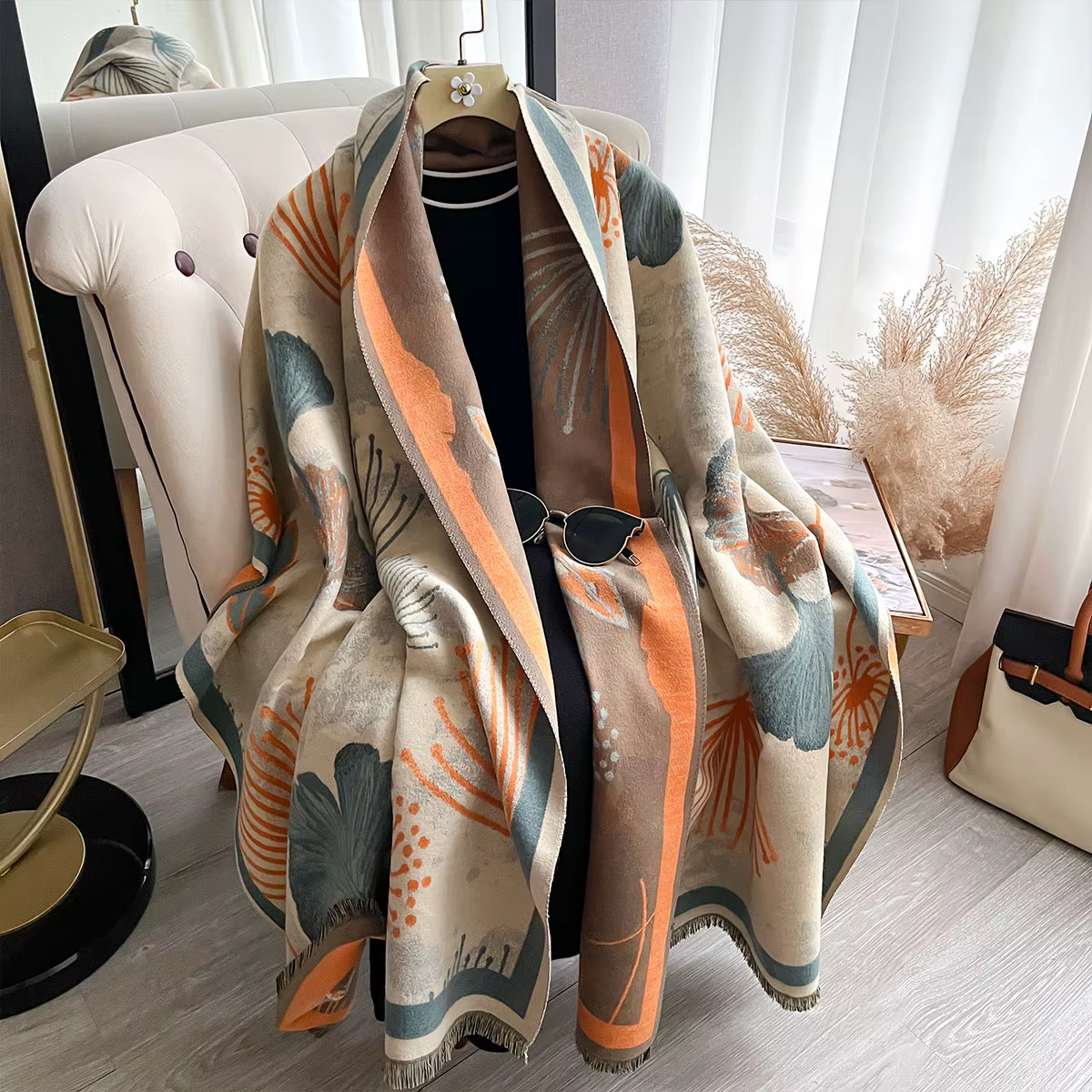 Nouvelle marque de mode pour femmes Foulard feuille de Ginkgo de luxe automne hiver châles chauds im