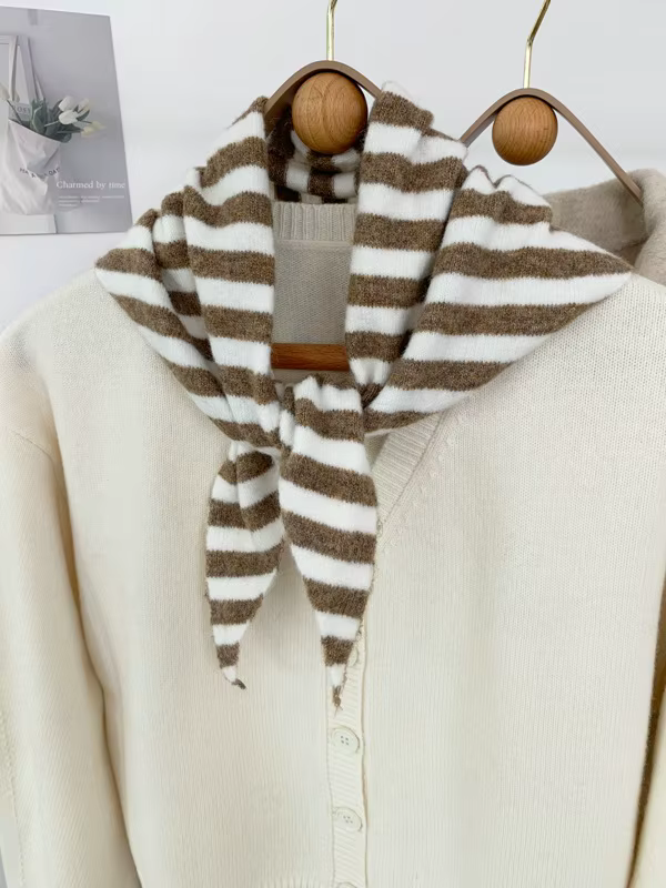 Nouvelle Écharpe Châle en Laine pour Femme, Tricotée, Chaude et Douce, Rayée, Forme Triangulaire, Ba
