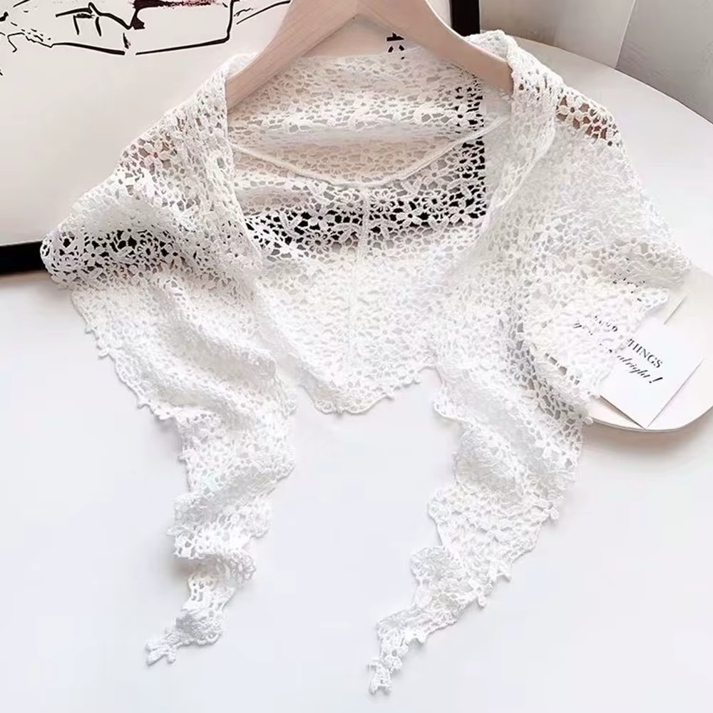 Foulard triangulaire ajouré au crochet, bandana floral en dentelle, foulard bohème, écharpe rétro tr