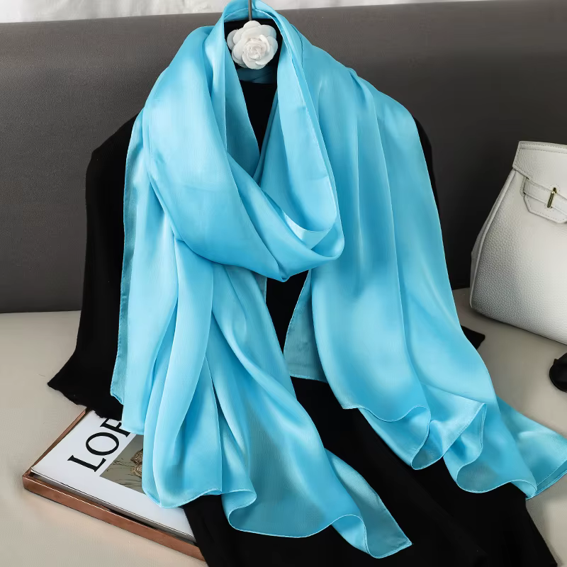 Foulard en soie pour femmes, marque de luxe, grand châle, bandeau enveloppant, Design solide, Hijab,