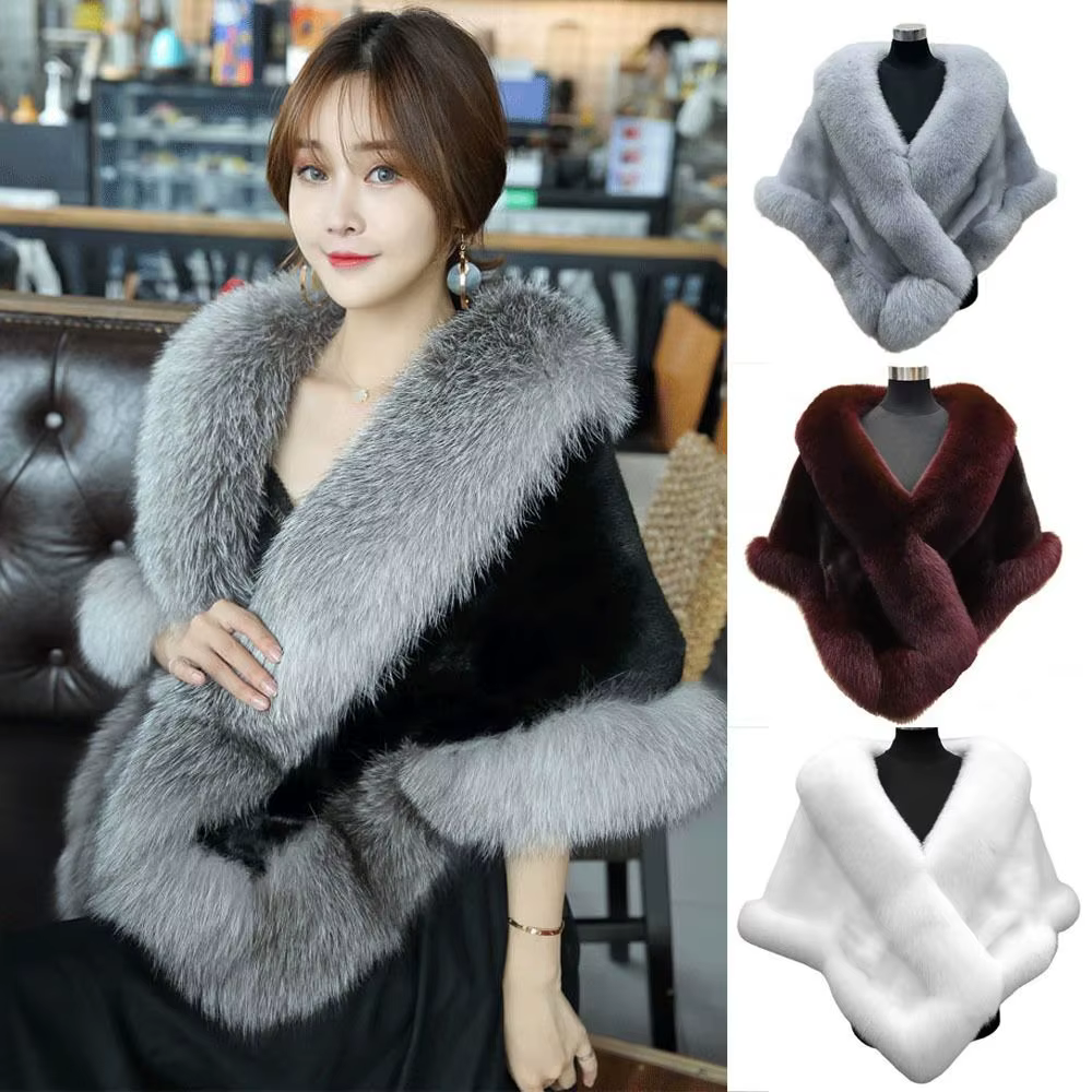 Mode hiver chaud châle épaissir mariée Cardigan Cape manteau fausse fourrure col châle nouvelle écha