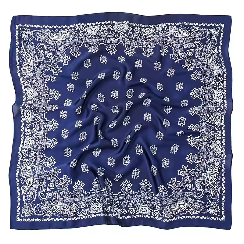 Foulard carré en soie imprimé pour femmes, 70x70cm, foulard islamique, visage en soie, fleur de cajo
