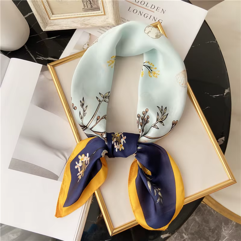 Foulard carré en soie bleu pour femmes, chemise de Protection du cou, écharpe fine à la mode pour vê