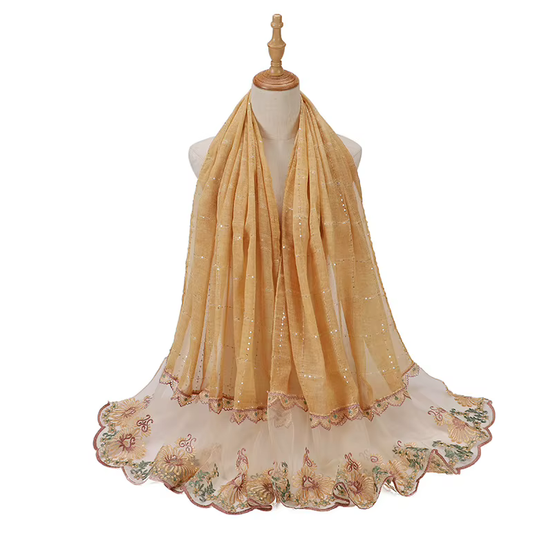 Écharpe Islamique à Paillettes, Châles Longs, Wraps, Fleur de Luxe, Écharpe de Sauna, Bande de Sauna