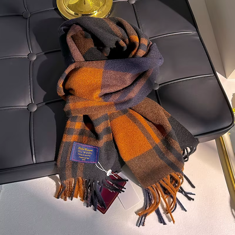 Écharpe en cachemire de luxe pour femmes, Foulard chaud à carreaux, châles féminins, enveloppes en l