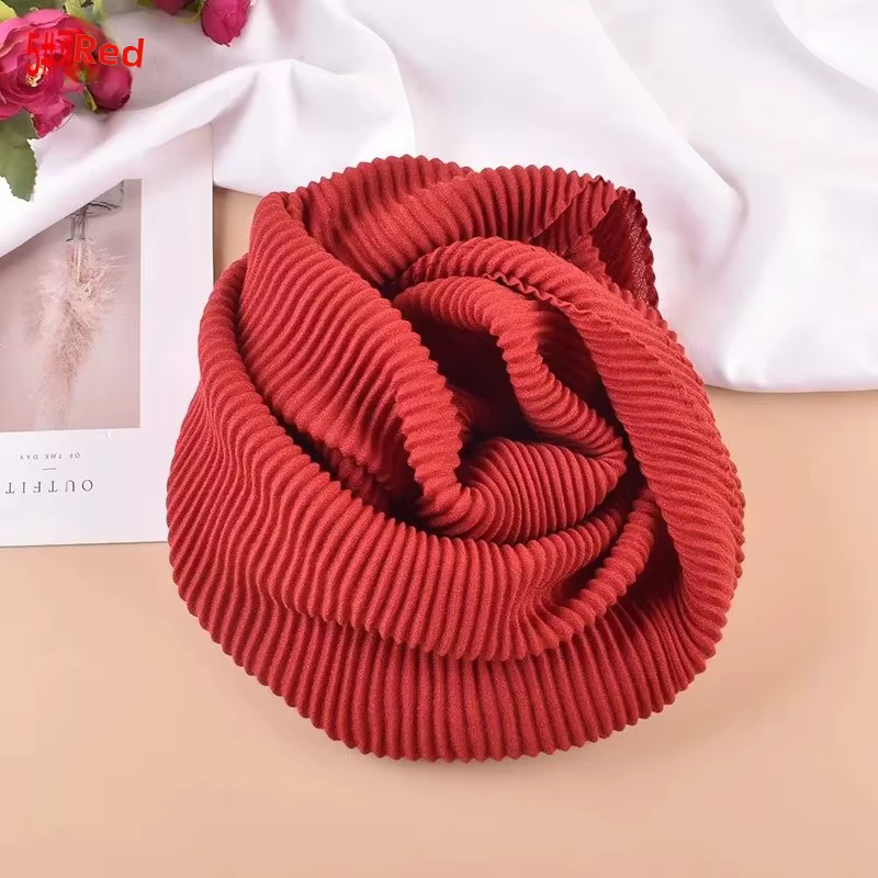 Grande écharpe plissée imprimée couleur unique à la mode, écharpe polyvalente pour femmes, nouveau S