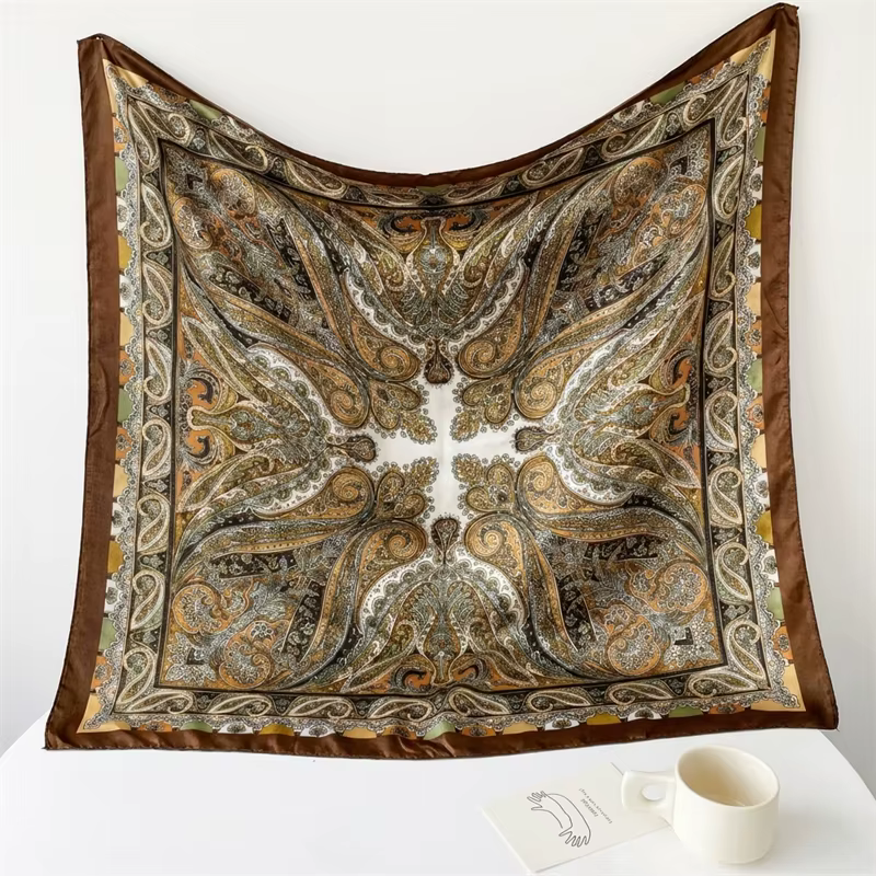 Foulard carré en Satin de soie pour femmes, Foulard de plage, Bandana pour dames, bandeau pour cheve