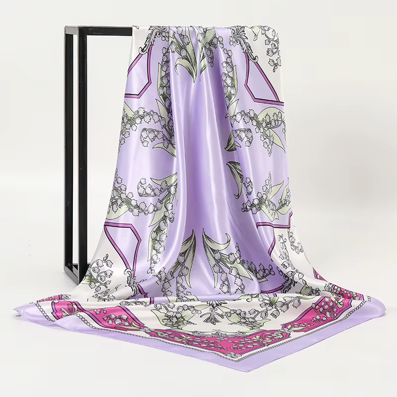 Foulard carré en soie pour femmes, châle imprimé, bandeau en Satin, Hijab, bandes de cheveux, Bandan