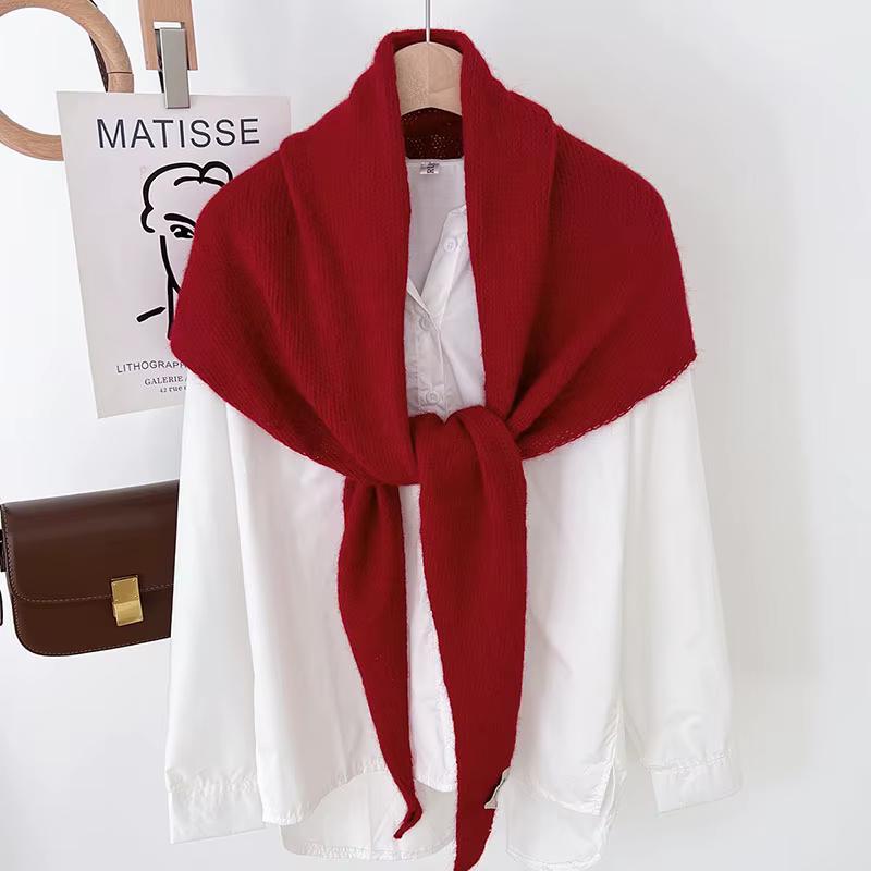 Foulard triangulaire en laine de Style coréen pour femmes, foulard tricoté de grande taille, châle c