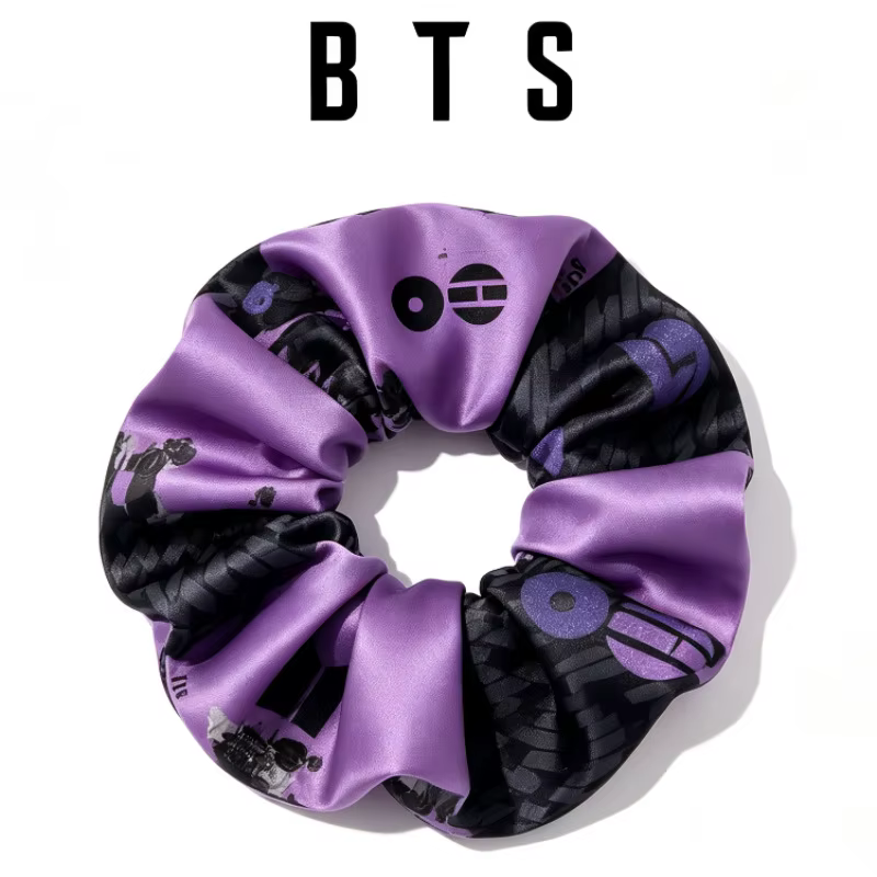 Foulard en satin violet et noir BTS, nœud ruban, attache-cheveux, accessoire capillaire multi-usage,