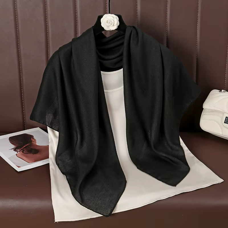 Foulards carrés de couleur unie pour femmes, 90x90cm, mode coton lin, foulard fin et doux, Hijabs mu