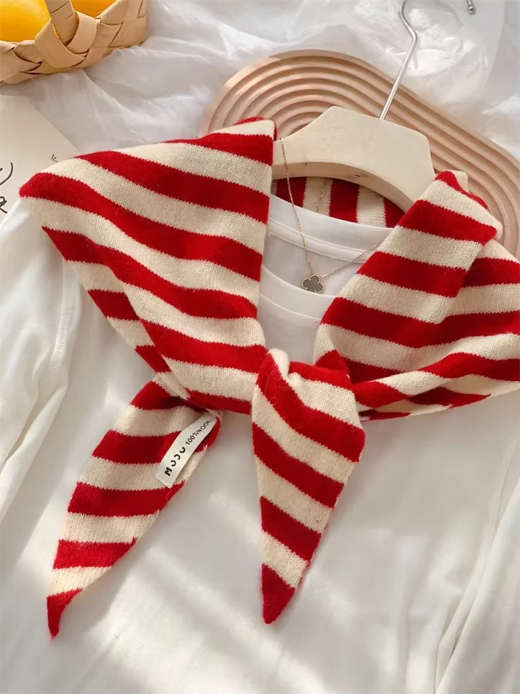 Écharpe Triangulaire à rayures coréennes 100% laine, foulard Triangulaire pour hommes et femmes, fou